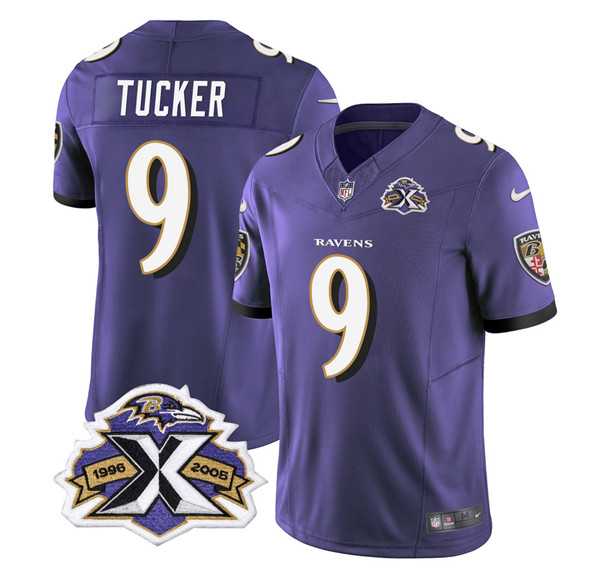 Men & Women & Youth Baltimore Ravens #9 Justin Tucker Purple 2023 F.U.S.E With Patch Throwback Vapor Limited Stitched Jersey